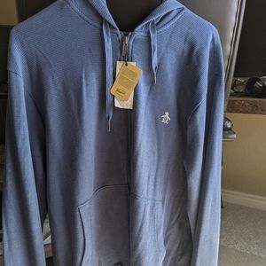 Men's blue penguin cotton hoodie zip up XL